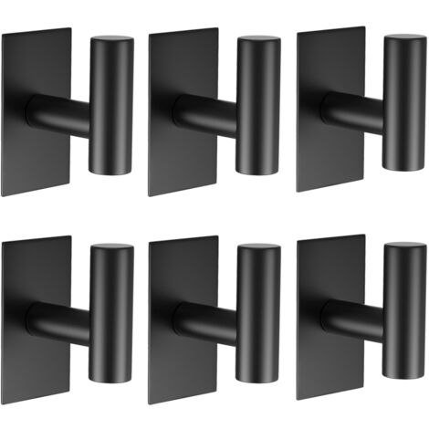 6 PCS Crochet serviette murale, support collant, crochet de serviette pour manteau suspendu, vêtements, crochet d'armoire, support mural, noir (1/5)