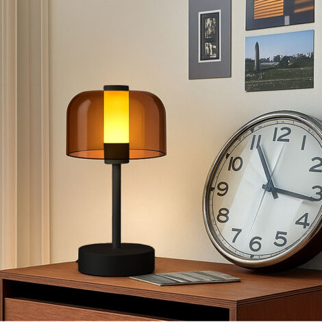 Lampe de bureau rétro, lampe de chevet d'intérieur rechargeable, 3 couleurs de température, veilleuse pour la lecture, noire (1/5)
