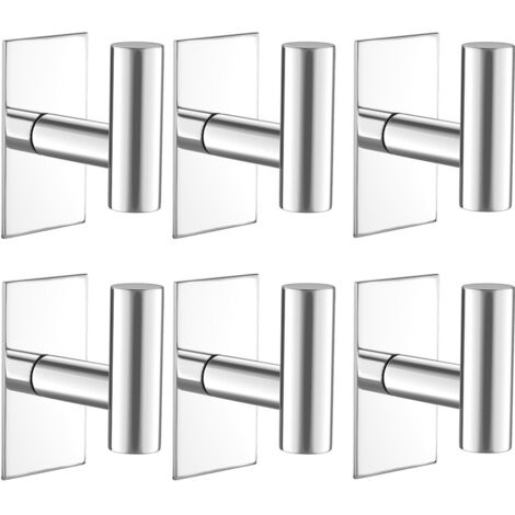 6 PCS Crochets muraux pour manteau et serviette, crochets de porte auto-adhésifs à coller, crochets muraux pour douche, salle de bain, cuisine, argent (1/5)