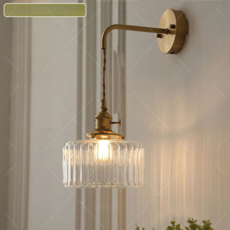 Applique murale design japonais E27, abat-jour en verre et support métallique, lampe de chevet tendance (ampoule non fournie) (1/5)
