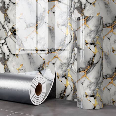 Sticker mural autocollant effet marbre, papier peint décoratif imperméable, idéal pour les cuisines, salles de bains, etc. 40 cm x 3 m (1 rouleau) (1/5)
