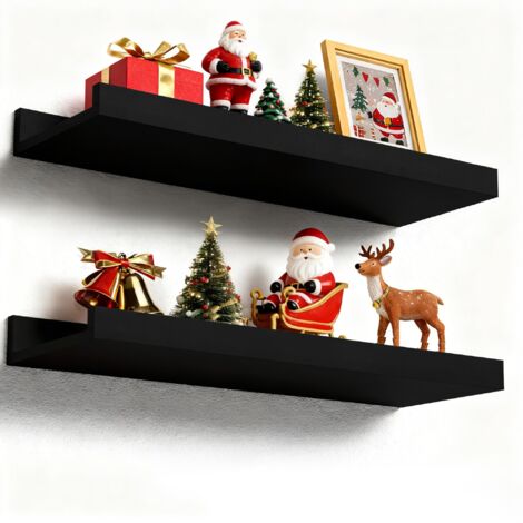 SIENTICE-Étagères flottantes murales (lot de 2) – Étagère murale moderne avec rebord pour rangement et présentation, décoration murale, 40 cm (1/5)