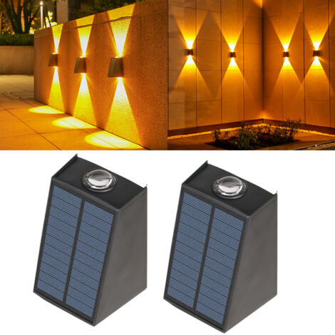 2 appliques solaires, éclairage extérieur étanche, éclairage vers le haut et vers le bas, pour terrasse, jardin, balcon, décoration de rue, lumière jaune (1/5)