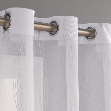 Rideau blanc transparent d'une seule pièce, 132 cm x 160 cm, avec anneaux métalliques, voilage, convient au salon et à la chambre. (1/5)