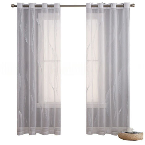 Rideaux blancs transparents en deux parties, 132 cm x 260 cm, style français texturé à œillets, adaptés aux chambres et aux salons. (1/5)