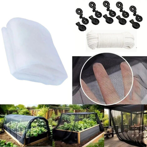 2PCS Filet anti-insectes d'extérieur 2,4 x 4 m - Filet de protection pour plantes, moustiquaire et légumes - Filet à oiseaux - Moustiquaire (Blanc) (1/5)