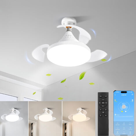 Ventilateur de plafond LED avec télécommande, pales rétractables, 4 réglages de vitesse de vent, contrôle par application, 38 cm, douille E27, blanc (1/5)