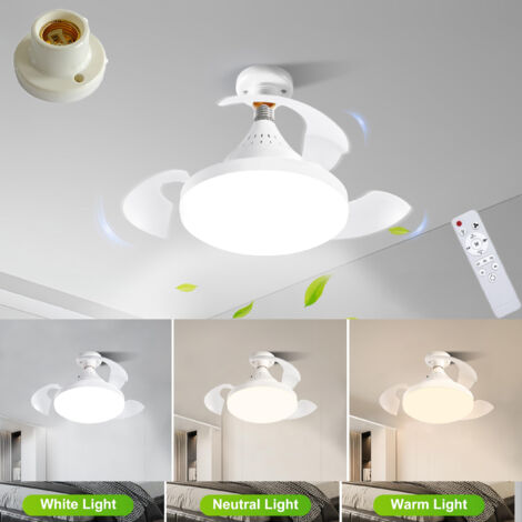 Ventilateur de plafond LED avec télécommande et douille E27, pales rétractables, 3 vitesses de vent, 3 températures de couleur, 38 cm, blanc. (1/5)