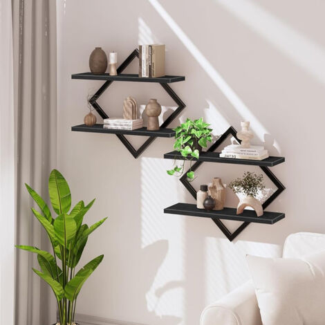 Les étagères murales flottantes à double niveau offrent un rangement peu encombrant et conviennent aux salons, aux chambres et aux cuisines. (1/5)