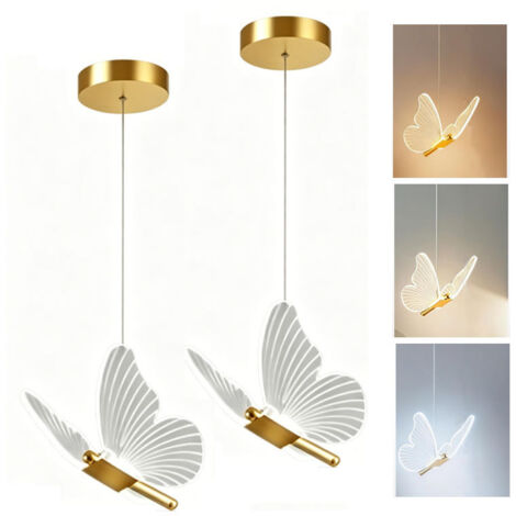 2Lustre papillon doré à une tête, plafonnier en acrylique, lustre LED, éclairage tricolore, idéal pour les chambres, les salons et les cuisines. (1/5)
