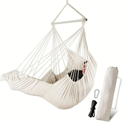 Hamac de loisirs portable pour l'extérieur, hamac suspendu de jardin, hamac de camping suspendu, facile à ranger, blanc (1/5)
