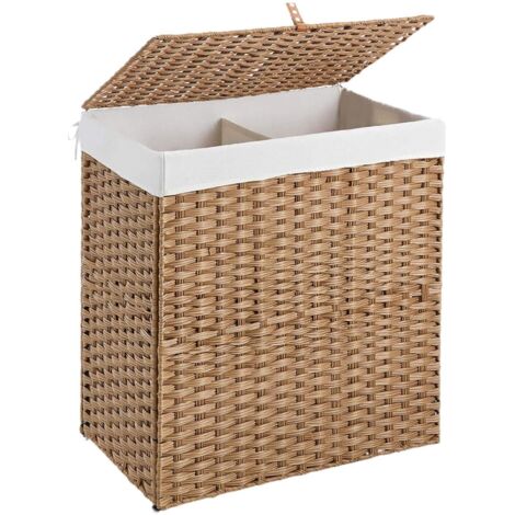 Panier à linge pliable et portable avec 2 compartiments, idéal pour les étudiants (46 cm x 33 cm x 60 cm) (1/5)