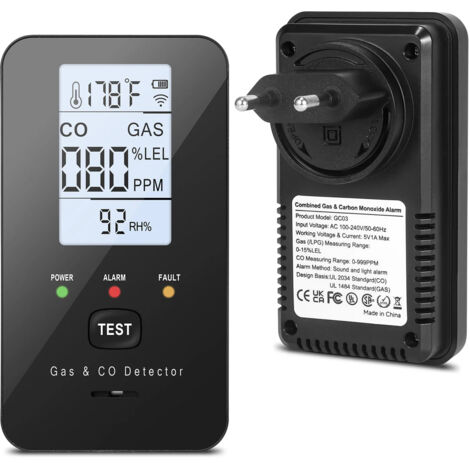 Détecteur de fuites de gaz naturel et de monoxyde de carbone avec capteur de température pour gaz naturel, propane, CO et méthane (1/5)