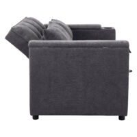 Canapé multifonctionnel avec espace de rangement et lit extérieur. Idéal pour petits espaces.
