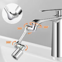 Feyfunns Rallonge robinet rotatif 1080° universel, mousseur aérateur pivotant double jet, extension robinet cuisine salle de bain adaptable, bec flexible pliable multifonction argent