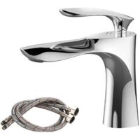 Mitigeur court argent lavabo eau chaude/froide, levier unique, cartouche céramique, base 32 mm, perçage 35 mm