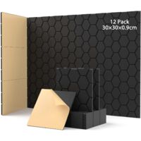 12 panneaux auto-adhésifs insonorisants, panneaux d'isolation acoustique, 30x30x0,9 cm, adaptés à l'isolation acoustique des murs, portes et plafonds.