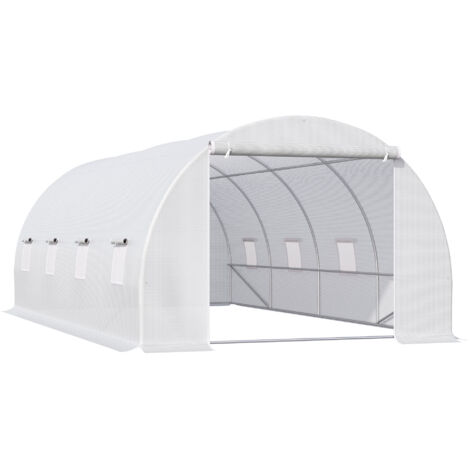 Tunnelgewächshaus für Pflanzen, Metallrahmen und PE-Folie, 6 x 3 x 2 m, Weiß