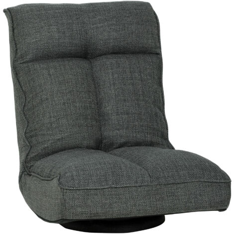 360° drehbarer, klappbarer Bodenstuhl, gepolsterter Bodenstuhl mit 5-fach verstellbarer Rückenlehne, 58 x 107 x 79 cm, Grau (1/5)