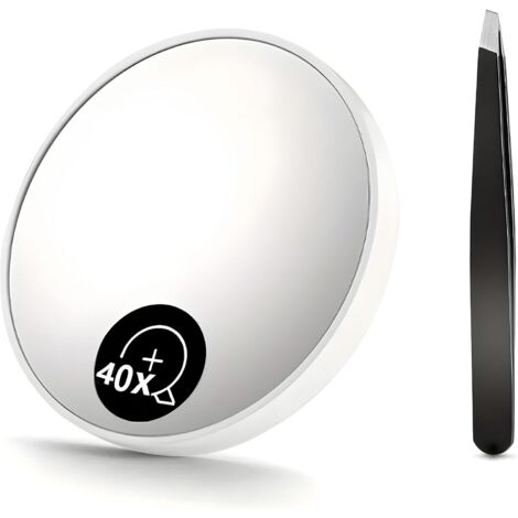 Miroir grossissant 40X avec ventouse et pincette Miroir de maquillage professionnel pour un maquillage précis et une correction des sourcils Idéal pour le voyage (Blanc) (1/5)