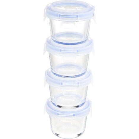 Lot de 4 récipients hermétiques bleus ronds pour alimentation bébé, conservation et portionnement (1/5)