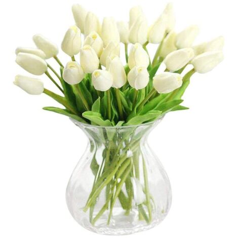 Lot de 30 tulipes artificielles blanc laiteux, tige unique pour bouquet, fête et décoration intérieure (1/5)
