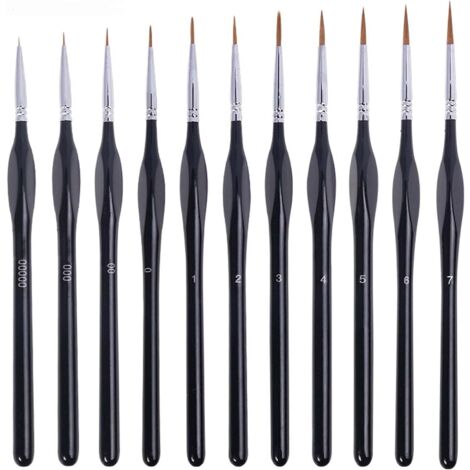 Lot de 11 pinceaux de précision à poils de loup à corps triangulaire tailles 00000 à 7 pour aquarelle (1/5)