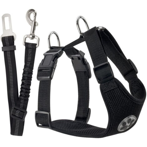 Harnais pour chien noir taille M avec ceinture de sécurité auto, confortable et sécurisé pour promenade (1/5)