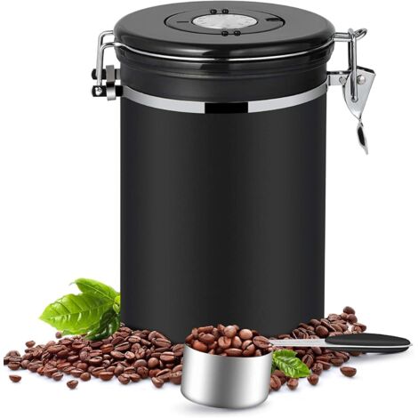 Bocaux hermétiques 304 acier inoxydable noir 1,8L pour café, céréales et conservation alimentaire (1/5)