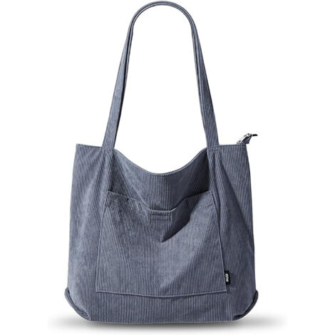 Sac de courses bleu marine en velours côtelé tendance pour usage quotidien sortie et shopping (1/5)