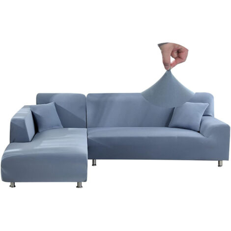 Housse de canapé élastique gris-bleu pour 3 places 190-230cm extensible et lavable (1/5)