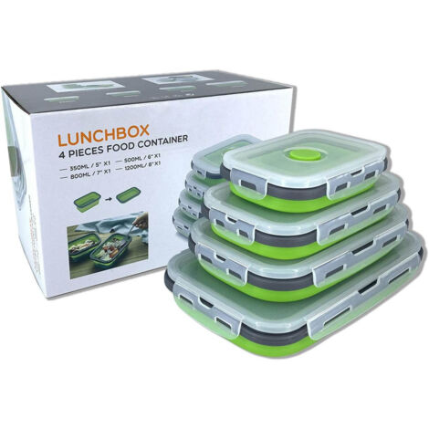 Boîte de rangement en silicone pliable avec couvercle, boîte de repas pratique et compacte, compatible micro-ondes, four à quatre personnes, couleur verte (1/5)