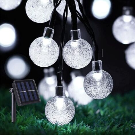 Guirlande Lumineuse Exterieure Solaire，12M 100 LED Lampe Solaire Exterieur Cristal Boules étanche 8 Modes Intérieur Lumiere pour Jardin Terrasse Arbres Mariage Fête,Blanc [Classe énergétique A+++] (1/5)