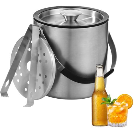 2L Seau a Glacon, Seau à Glace en Acier Inoxydable,Seau à Champagne avec Pinces à Glace et Grille de Drainage, Parfait pour Refroidir Le Champagne, Le vin, Les Boissons, la bière et Les Fruits (1/5)