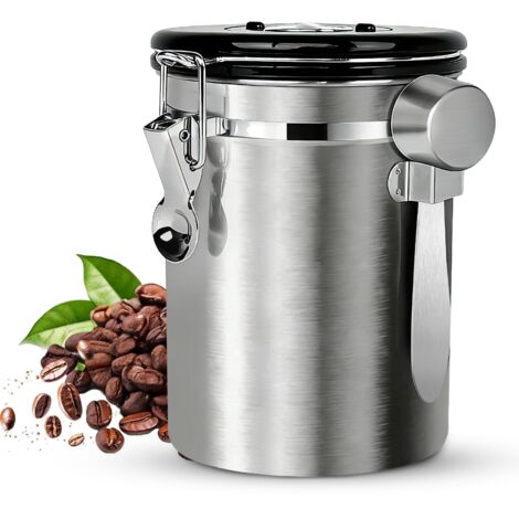 1,8 L Boîte à Café Hermétique en Acier Inoxydable avec Cuillère à Mesurer, Boîte à Conservation Hermétique, pour Café en Grains, Café Moulu, Noix, Sucre, Céréales (1/5)