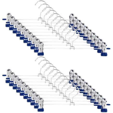 Lot de 20 Cintres pour Pantalonen Métal, Environ 30cm Cintre Pantalon, avec 2 Pinces Amovibles, avec Crochet Rotatif à 360°,Convient pour Pantalons, Jupes,Bleu (1/5)