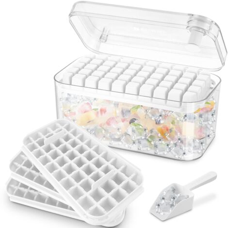 Bac à Glaçons avec 150 Cubes de Glace, Glaçons Moule avec Couvercles incluant un Couvercle et un Récipient, il suffit d'appuyer pour libérer la Glace, 3 Niveaux, 1 Seau à Glace et une Pelle (Blanc) (1/5)