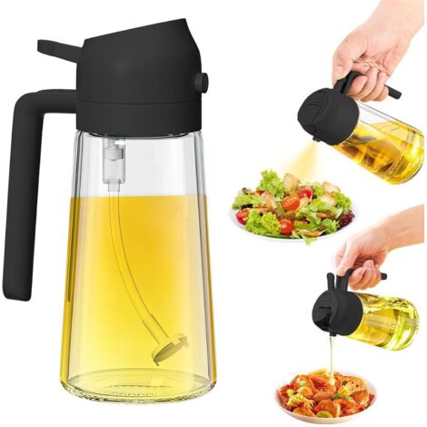 Distributeur d'huile d'olive 2 en 1 pour cuisine, bouteille d'huile d'olive en verre de qualité alimentaire pour friteuse à air, salade, friture, barbecue (noir) (1/2)