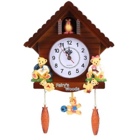 Horloge murale à pendule carillon - marron - horloge coucou style cabane dans les arbres, décoration vintage (1/5)