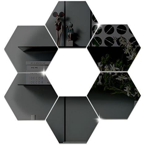 Stickers muraux hexagonaux autocollants en forme de miroir pour la décoration intérieure, miroir pleine longueur cousu. (1/5)