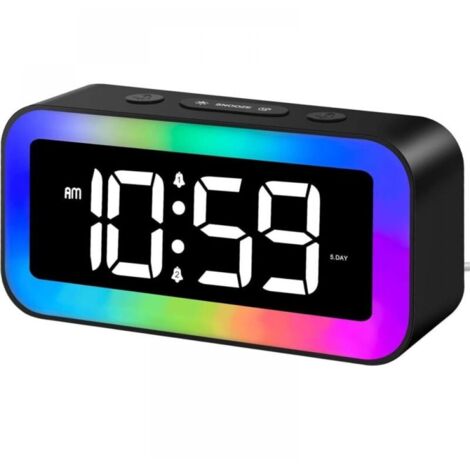 Horloge numérique LED - Noire - Avec7Veilleuse colorée - luminosité réglable (1/5)