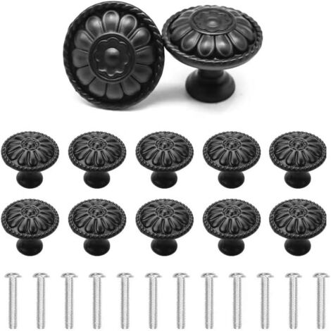 12Poignées - Ensemble de boutons de meubles - Boutons de tiroir ronds noirs (1/5)