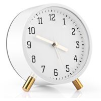 Réveil silencieux avec veilleuse -Design rétro -Convient pour le bureau et la maison - blanc