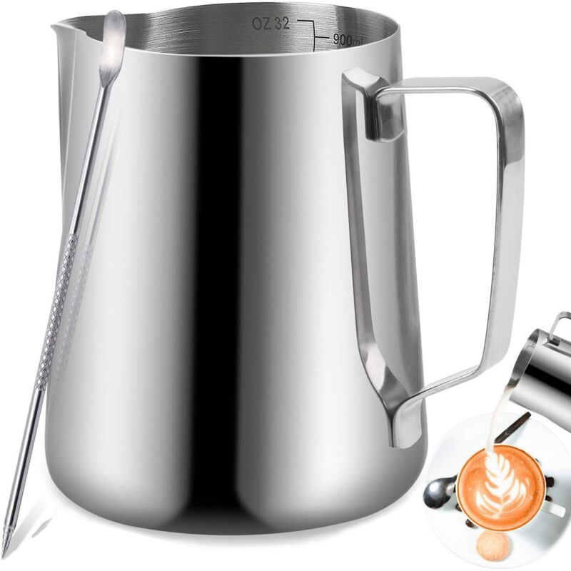 Pichet à Mousser au Lait, Carafe à Mousser au Lait en Acier Inoxydable, Professionnel Carafe à Mousser au Lait avec Couvercle pour Cappuccino Espresso Latte Coffee Art, au Lave-Vaisselle (350ml Pichet à Mousser au Lait, Carafe à Mousser au Lait en Acier Inoxydable, Professionnel Carafe à Mousser au Lait avec Couvercle pour Cappuccino Espresso Latte Coffee Art, au Lave-Vaisselle (350ml