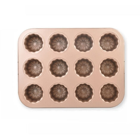 Moule gâteau acier carbone 12 cavités rose doré (1/4)