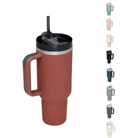 Gobelet isotherme en acier inoxydable de 40 oz - Gobelet de voyage d'aventure avec poignée, paille et couvercle (1/4)