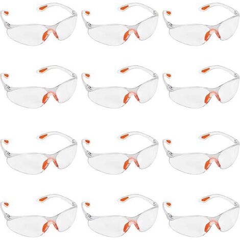 Lot de 12 lunettes de protection à verres transparents avec poignées en caoutchouc et clips d'oreille (1/5)