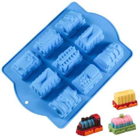 Grand moule à pâtisserie en silicone 3D Train avec locomotive et 8 wagons Moules à pâtisserie en silicone (1/5)