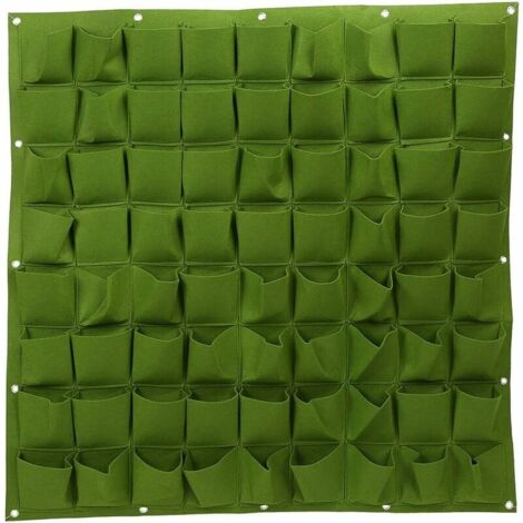 Sac de plantation 72 poches verticales en feutre pour fleurs à suspendre au mur pour jardin intérieur et extérieur (vert) (1/5)