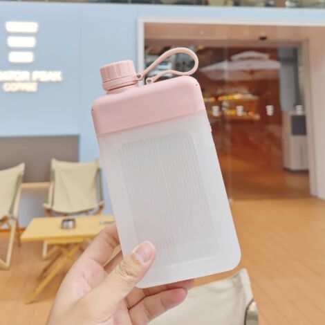 Bouteille d'eau plate et portable carrée pour voyage en plein air, bouteille d'eau de poche portable rose 450 ml (1/5)